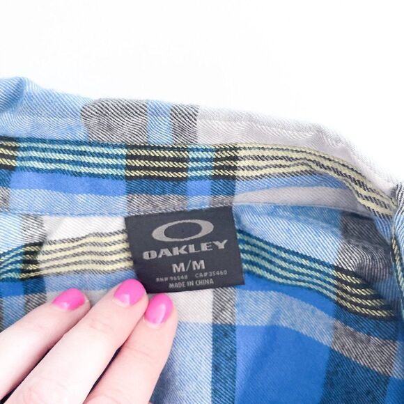 Oakley Mens Button Down Shirt Long Sleeve Plaid Blue M - Picture 3 of 7